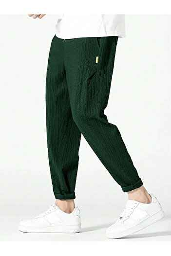 Black Sokak Men's Regular Fit Wrapped Fabric Comfortable Jogger Emerald Green Pants