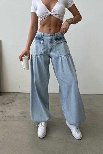 Ortaya Çık Blue Tactical Baggy Pants