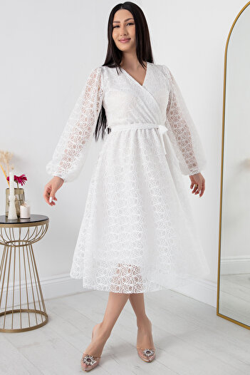 PULLIMM 2024-2061 Model Glittery Lace Double Breasted Dress