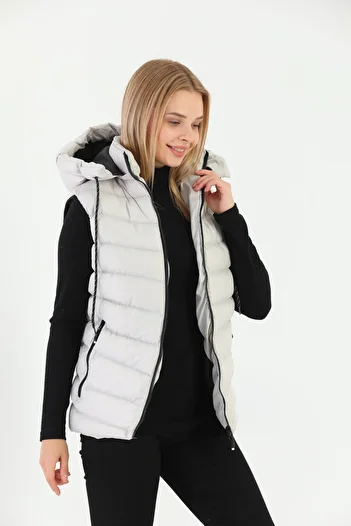 B.HE.Z Women's Gel Padding Cross Model Zippered Removable Hood Vest