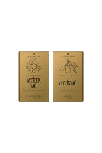 Digithome Lombardino 2 Pieces Olive Oil and Sunflower Oil Sticker Set 11x6,6 Cm Gold