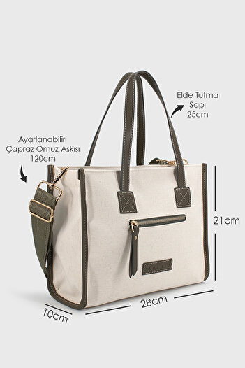 LUNABLU Women's Khaki Canvas Zipper Detailed Crossbody Bag