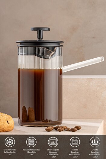 Meleni Home Ateşe Dayanıklı Borosilikat Cam Frenchpress - Bitki Çayı Filtre Kahve Demliği 450 Ml