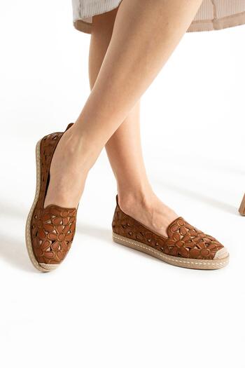 HVZ Exclusive Kadın Hasır Taban Desenli Espadril Çiçek Desenli Ayakkabı