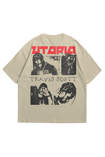 Stadium Μπλουζάκι Travis Utopia Printed Unisex Beige Oversize - Crew Neck, κοντό μανίκι