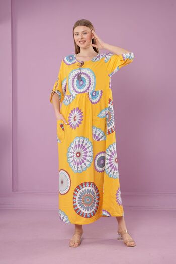 mervemoda Dark Sari - Viscose Drop Collar Long Women's Dress with Pockets