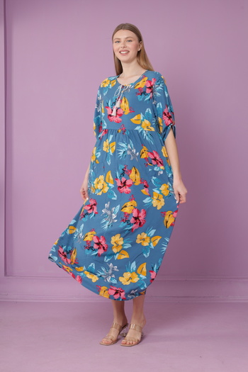 mervemoda Women's woven viscose pocket drop collar long dress