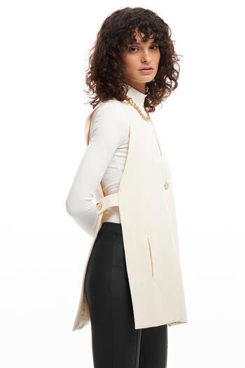 Quzu Side Open Buttoned Vest Jacket Bone