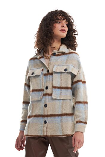 Quzu Button Detailed Big Pocket Shirt Stone