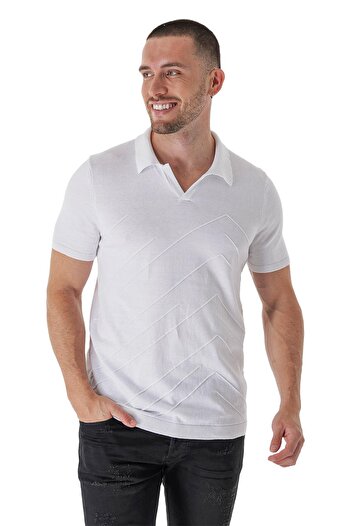 CHUBA Men's Polo Neck Knit Detailed Cotton Thin Sports Knitwear T-shirt White 23s2010