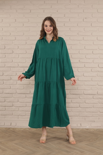 mervemoda Women's long sleeve plus size woven dress