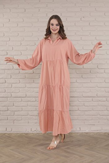 mervemoda Kadın uzun kol  büyük beden dokuma elbise