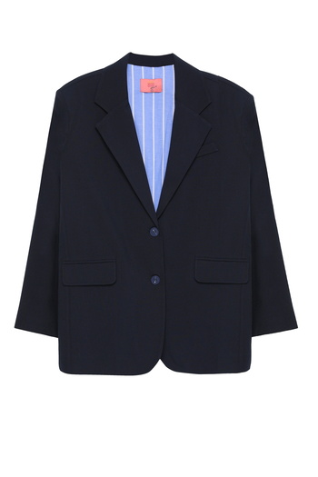 Quzu Lined Striped Blazer Jacket Navy Blue