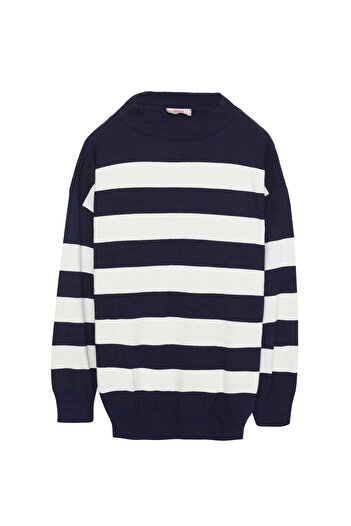 Quzu Color Blocked Knitwear Sweater Navy Blue-Cream