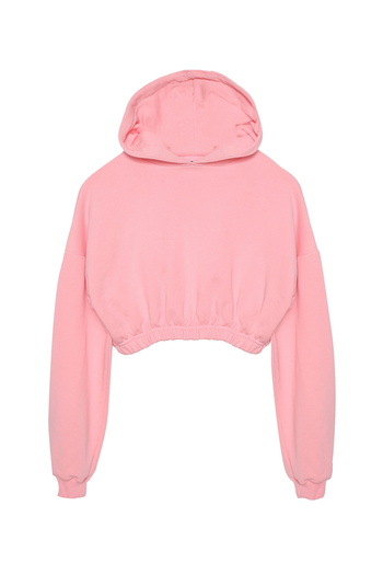 Quzu Hooded Crop Sweatshirt Pink