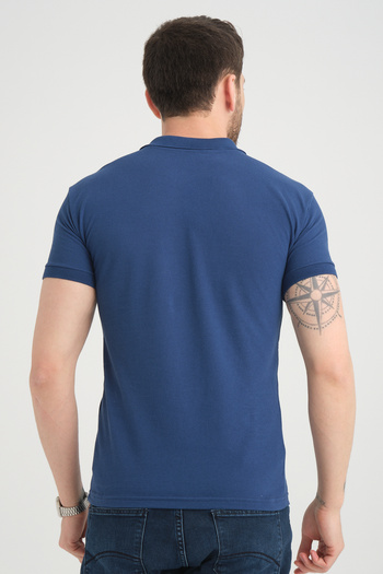 Varetta Men's Dark Blue Polo Collar Piping Summer Cotton Short Sleeve T-shirt