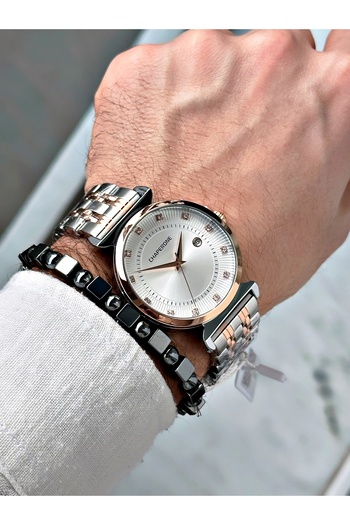 Chaperone men's Wristwatch - Rose Silver, Steel Cord, Stylish DesiGn + Bracelet Gift By Reward
