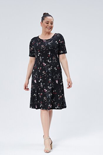 BEĞENDİM Floral Patterned Viscose Basic Short Sleeve Dress