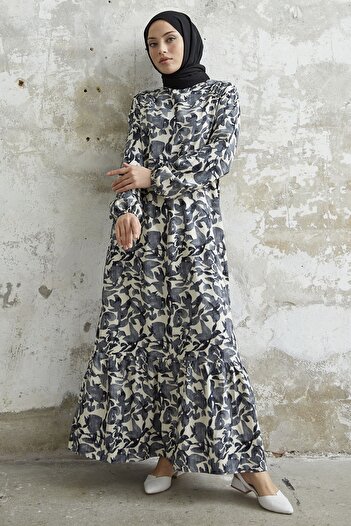 InStyle Lilyum Patterned Seersucker Dress - Black