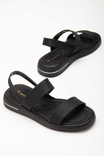 Tonny Black Women's Black Linen Comfortable Fit Poly Sole Double Strap Sandals