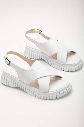Tonny Black Women's White Ankle Strap Cross Strap Poly High Sole Sandals
