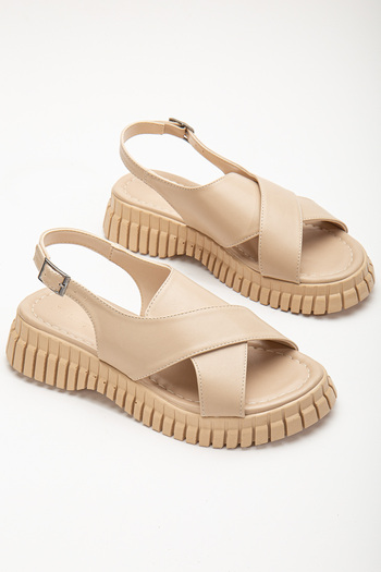 Tonny Black Women's Nude Ankle Strap Cross Strap Poly High Sole Sandals