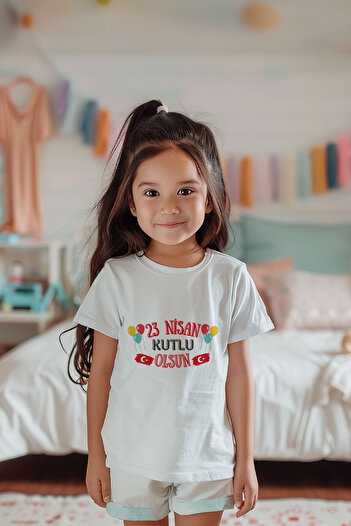 Lilabio 100% Cotton Girl's April 23 Printed Short Sleeve T-Shirt