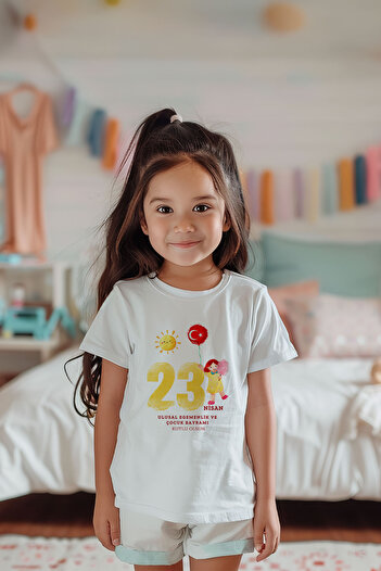 Lilabio 100% Cotton Girl's April 23 Printed Short Sleeve T-Shirt