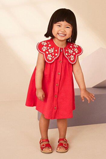 Next Baby Red Floral Patterned Cotton Dress