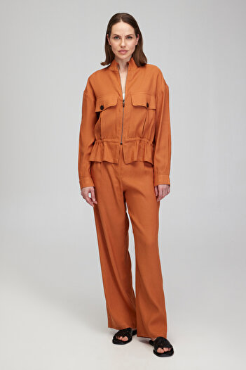 BROOKS BROTHERS Women's Cinnamon Linen Blended Zippered Coat