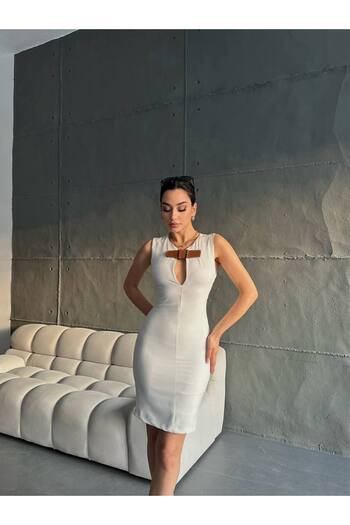 LB Laluna Butik Γυναικείο μολύβι φόρεμα με χαμηλό κούρεμα με ζώνη
