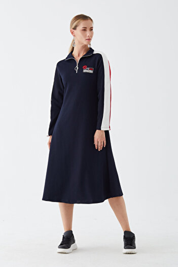 Gülfirik Tasarım Navy Blue Colored Retro Midi Dress