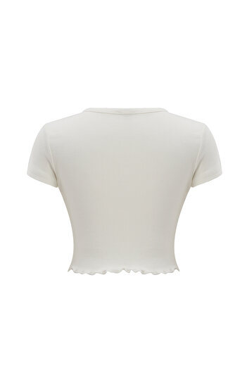 Quzu Κείμενο εμπριμέ Crop T-Shirt εκρού