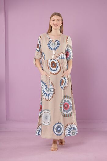 mervemoda Viscose Women's Long Dress - Drop Collar and Pocket