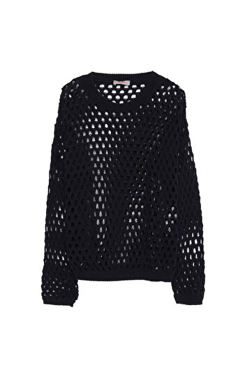 Quzu Openwork Detailed Fine Knitwear Navy Blue