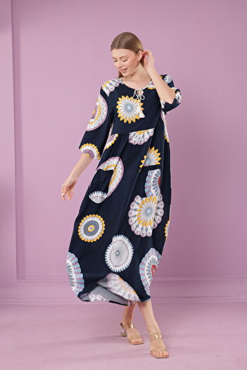 mervemoda Viscose Women's Dress - Long with Pockets and Drop Collar