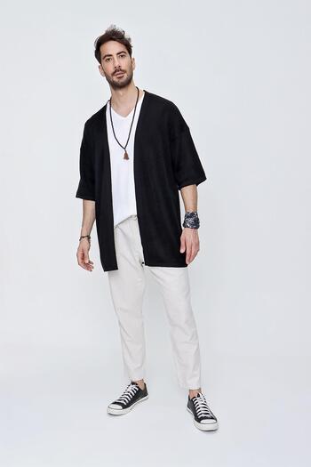 CHUBA Men's Comfortable Fit Knitwear Kimono Black 22sm211