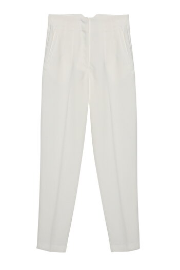 Quzu Collet Detailed High Waist Trousers Ecru