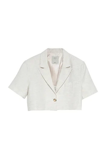 Quzu Linen Crop Blazer Jacket Bone
