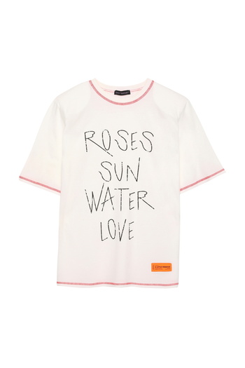 Quzu Stitching Detailed Padded Printed T-Shirt Ecru