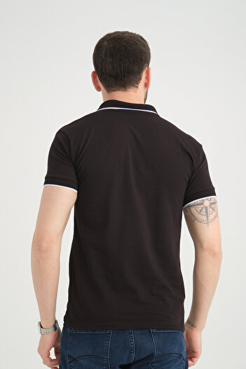 Varetta Men's Black Polo Collar Piping Summer Cotton Short Sleeve T-shirt