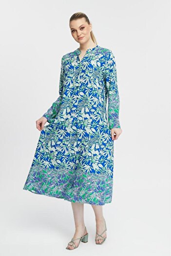 LİKAPA Viscose Shirt Dress - Long Sleeve and Shawl Pattern