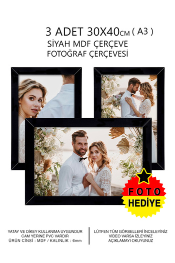 yhfoto 3 Pieces 30x40 Frame - Black Frame - MDF A3 Frame - Multiple Photo Frame