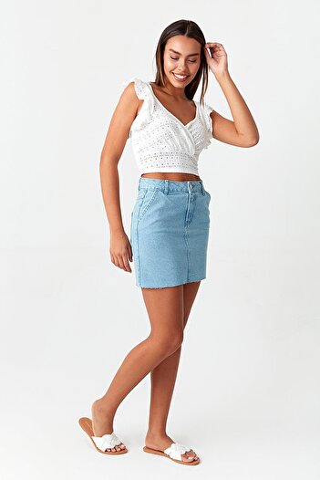 Select Moda Kadın Mavi Denim Mini Etek