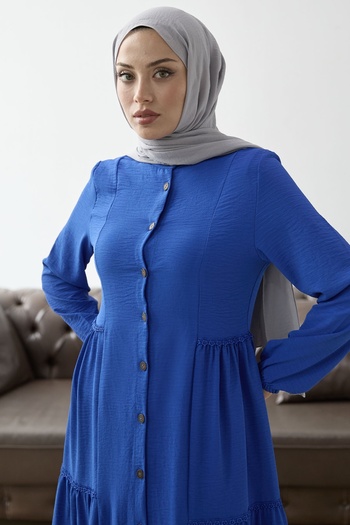 InStyle Buttoned Laced Ayrobin Dress - Saks Blue
