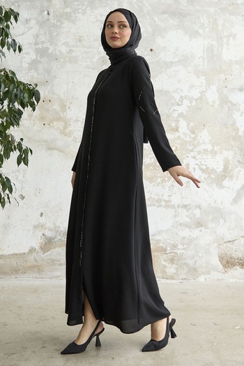 InStyle Sequential Stone Embroidered Ferace - Μαύρο