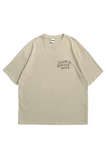 Stadium Μπλουζάκι Travis Utopia Printed Unisex Beige Oversize - Crew Neck, κοντό μανίκι