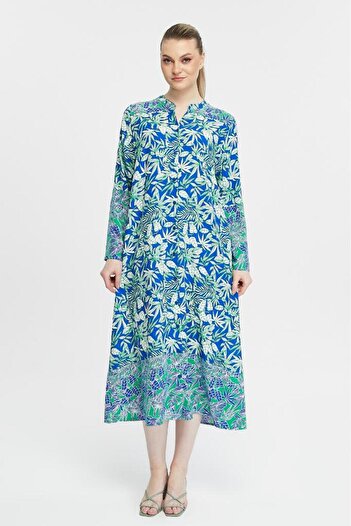 LİKAPA Viscose Shirt Dress - Long Sleeve and Shawl Pattern