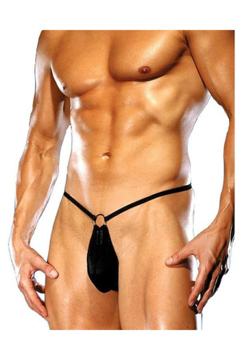 Bacio Sexy Black Men's String with Fancy Ring