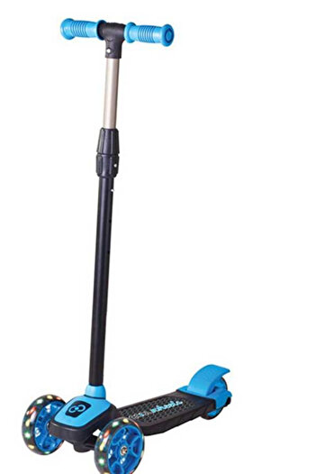 welcomein Mavi Led Işıklı 3 Tekerlekli Cool Wheels Yükseklik Ayarlı Çocuk Scooter Ve Kask Dizlik Dirseklik Set